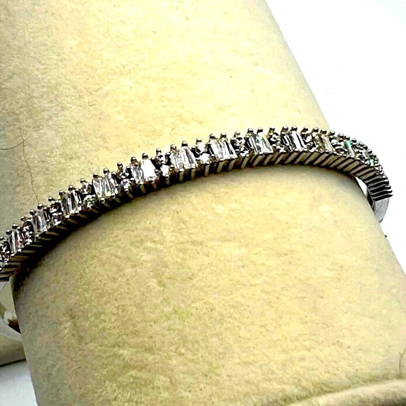 Silver Tone Cubic Zirconia Bangle Bracelet A78 - Picture 4 of 6
